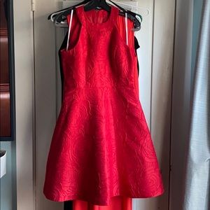 Calvin Klein cocktail dress red damask size 4